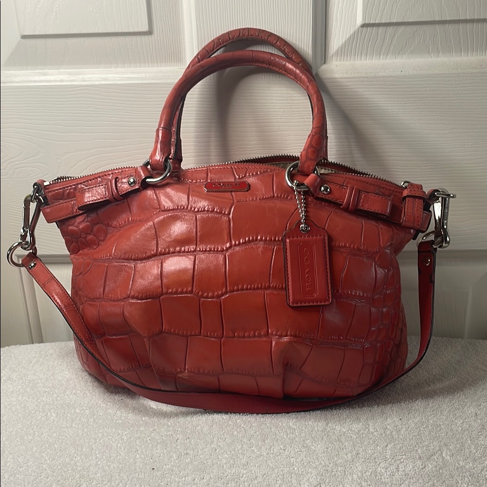 Coach Madison Sophia Croc Embossed Leather Satchel - Orange